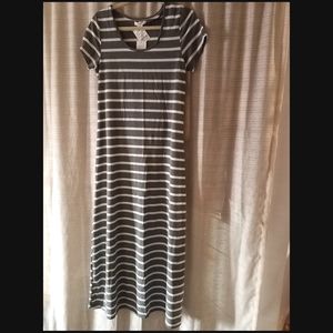 Grey and White Striped Maxi Dress